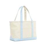TRVL Medium Tote in Coated Canvas Natural With Gingham Mist Trim | Shop Bonnie Bee