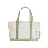 TRVL Medium Tote - Coated Canvas Natural With Gingham Moss Trim
