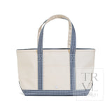 TRVL Medium Tote - Coated Canvas Natural With Navy Trim