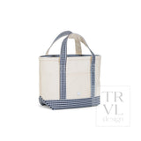 TRVL Mini Tote - Coated Canvas Natural With Gingham Navy Trim – view 2