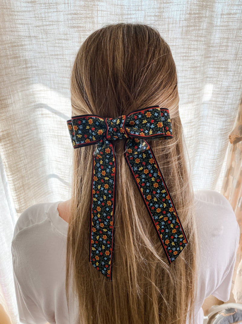 Midnight Floral Jacquard Tailored Double Loop Bow